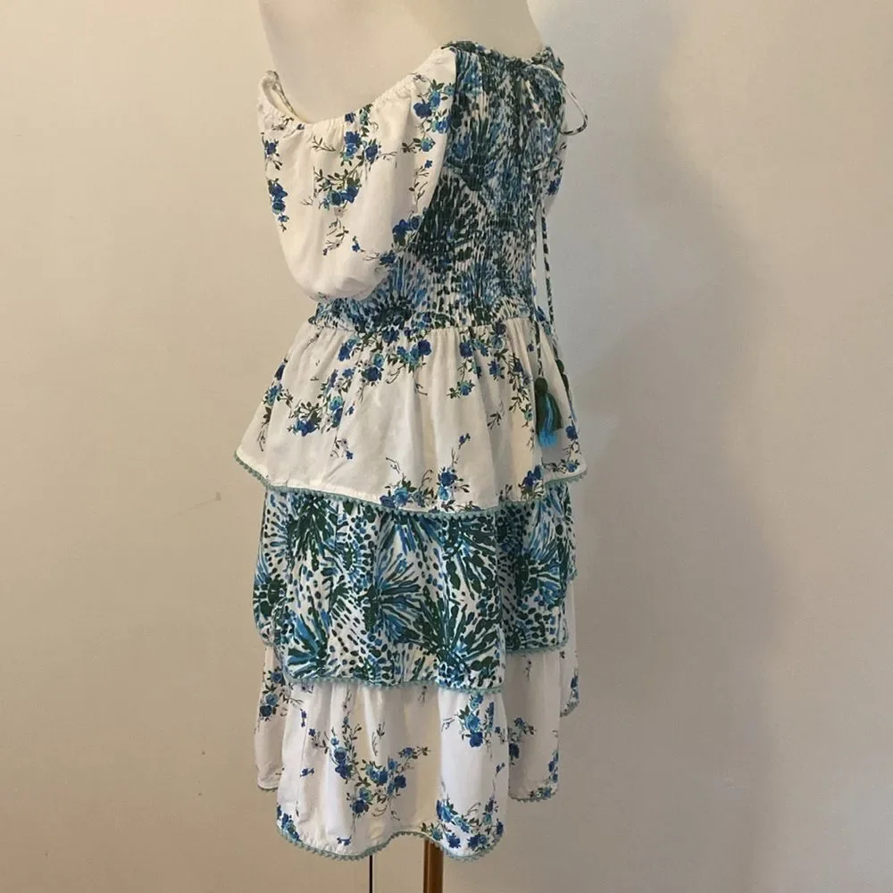 Teal & White Margaux Riviera Layered Mini Dress Size Small - Picture 7 of 15